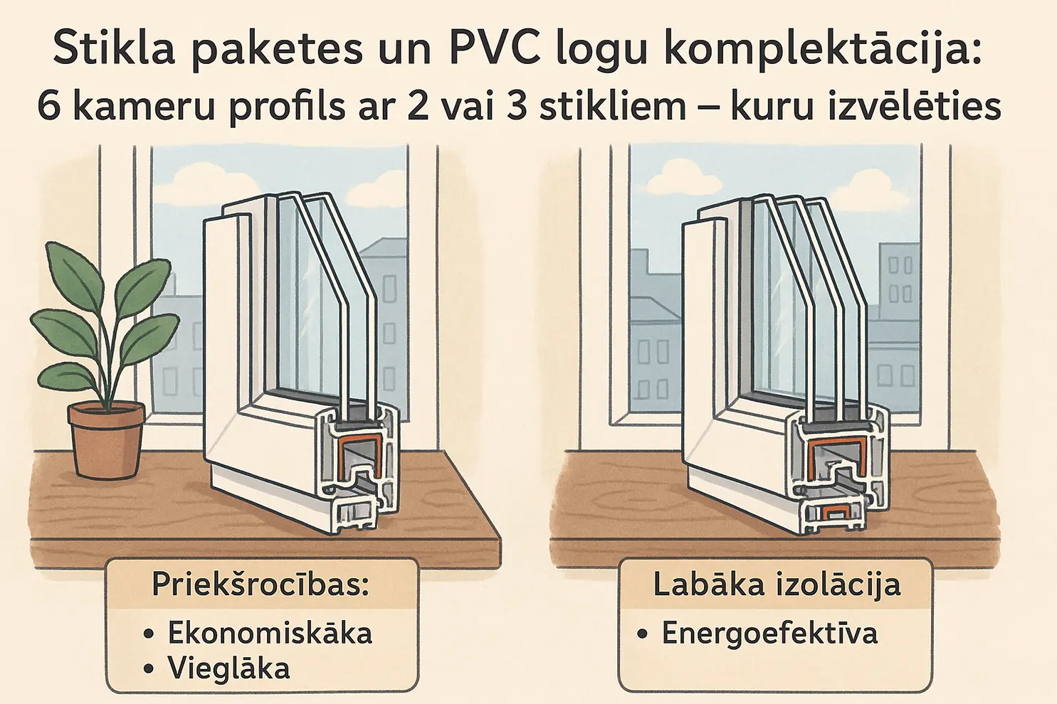 Stikla paketes un PVC logu komplektācija: 6 kameru profils ar 2 vai 3 stikliem – kuru izvēlēties?